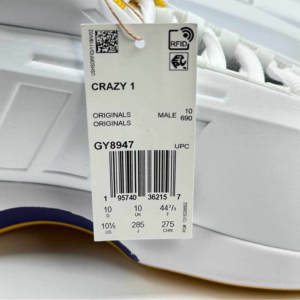 Men’s Adidas Crazy 1 'Lakers Home' 2022 GY8947 Kobe Bryant Basketball Shoes - Picture 10 of 15